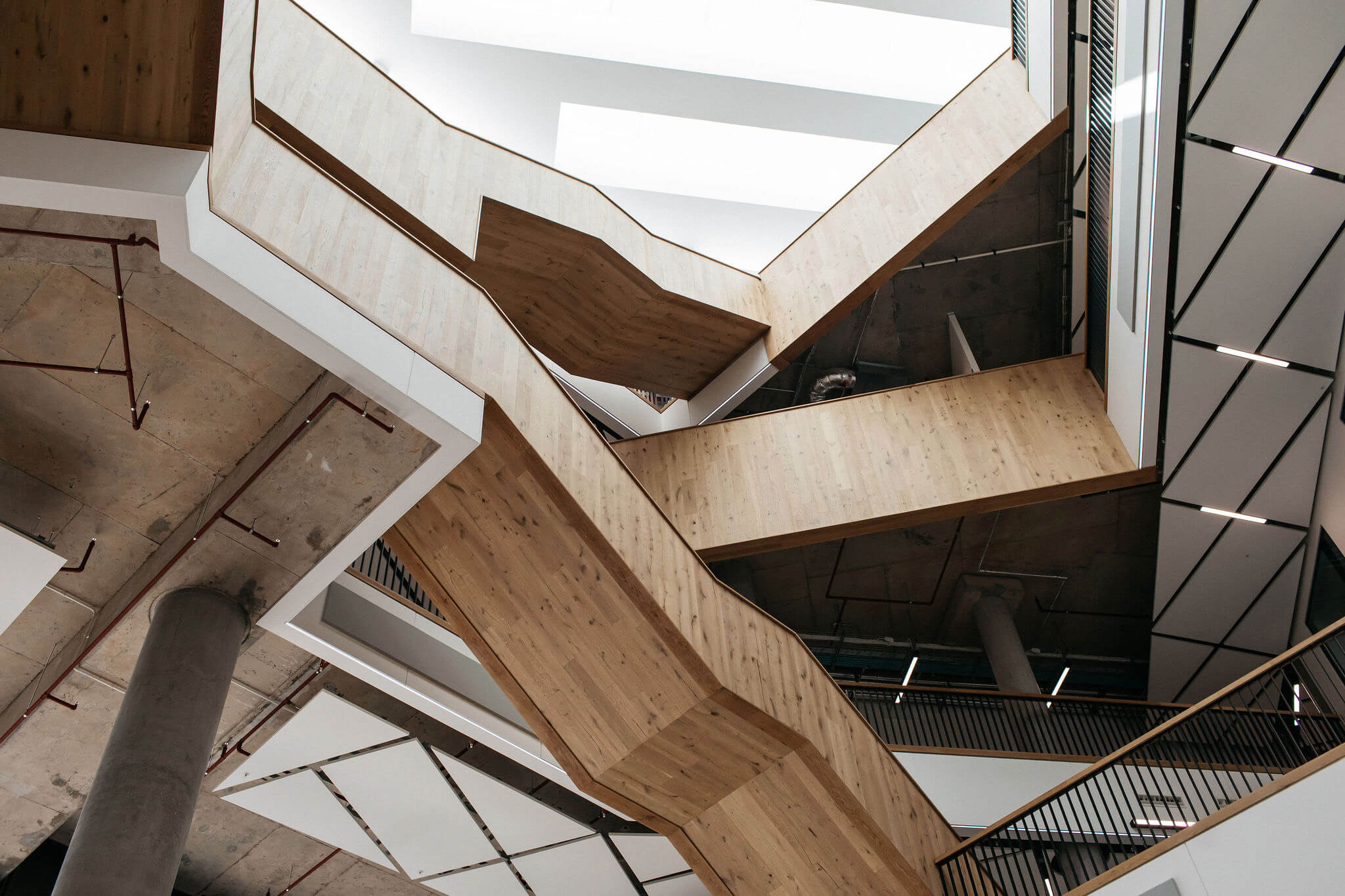 The staircases within the Cavendish Building from below